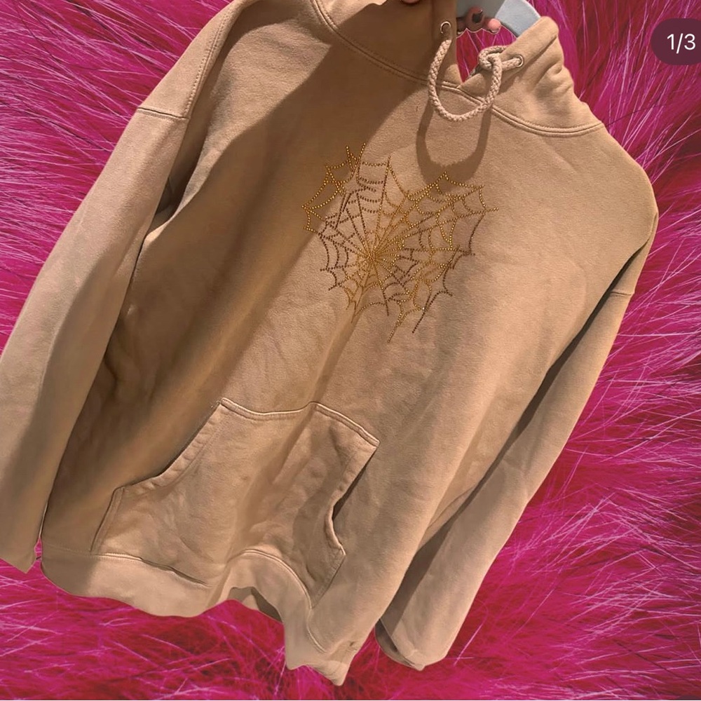 Tan Hoodie with Gold Web Design